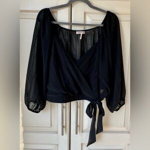 EUC BCBGeneration Sheer Black Wrap top. XL.